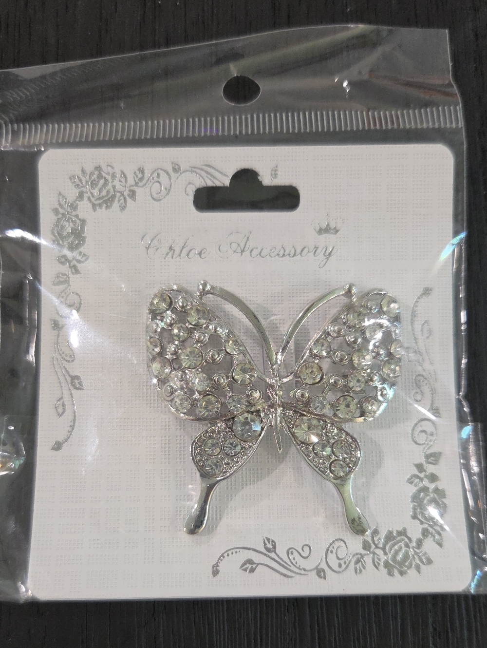 Chloe Accessory Silver Crystal Butterfly Brooch - Sparkling Accent